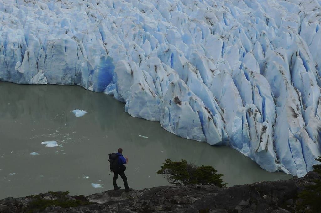 Andy Haggar looking towards a glacier in Patagonia